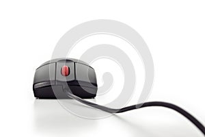 Black Computer Mouse With Red Wheel