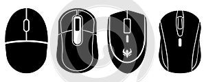 Black computer mouse silhouette 4 set