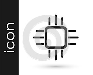 Black Computer processor with microcircuits CPU icon isolated on white background. Chip or cpu with circuit board. Micro
