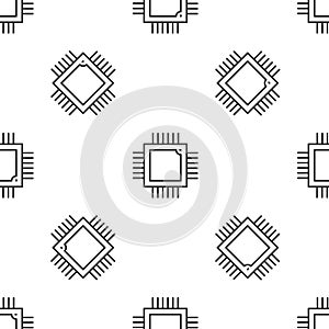 Black Computer processor with microcircuits CPU icon isolated on white background. Chip or cpu with circuit board. Micro