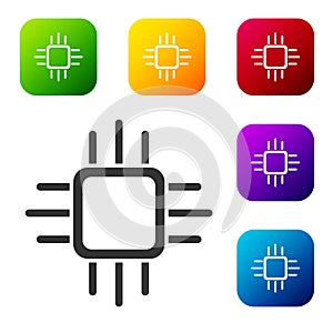 Black Computer processor with microcircuits CPU icon isolated on white background. Chip or cpu with circuit board. Micro