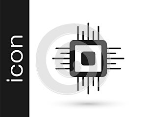 Black Computer processor with microcircuits CPU icon isolated on white background. Chip or cpu with circuit board. Micro