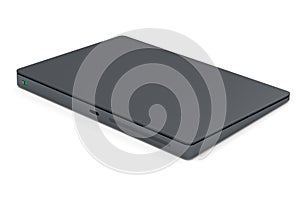 Black computer trackpad or wireless touch pad isolated on white background