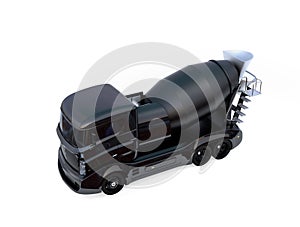 Black concrete mixer truck isolated on white background