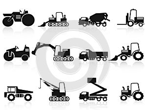 Black Construction Vehicles icons set