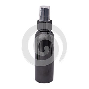Black container of spray bottle isolated over white background. With clipping path