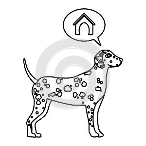 Black contour with dalmatian dog thinkin home