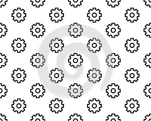 Black contour gears seamless vector texture background, seamless pattern . Gear icon isolated on white.