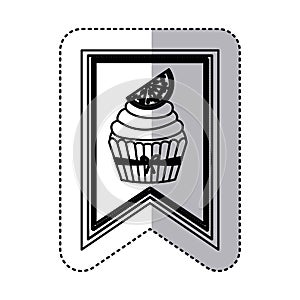black contour silhouette sticker with cupcake with lemon slice in label
