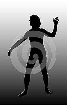 Black contour of a young man bare body isolated on gradient monochrome background.