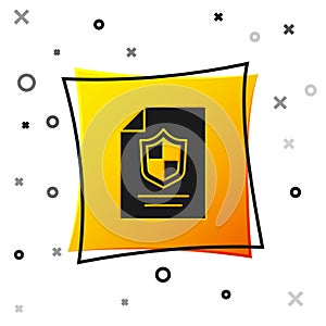 Black Contract with shield icon isolated on white background. Insurance concept. Security, safety, protection, protect