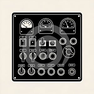Control Panel with Gauges Switches and Dials Vector Illustration