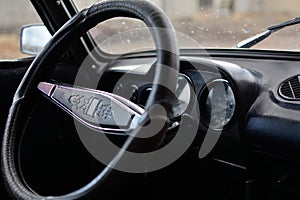 Black control panel in a Russian car