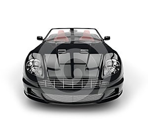 Black convertible sports car - front view extreme closeup