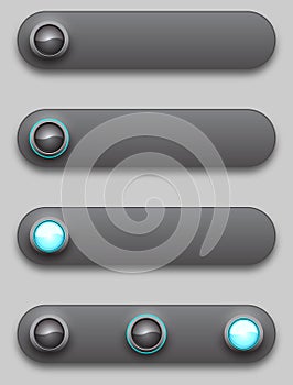 Black convex long button, off, selected and pushed