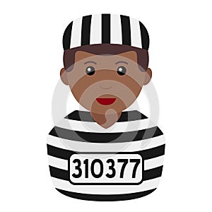 Black Convict Man Avatar Flat Icon on White