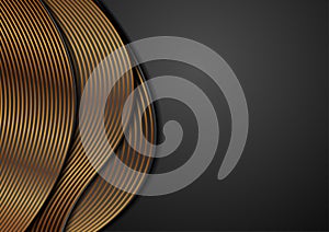 Black corporate wavy background with golden lines