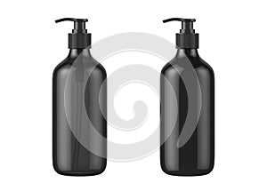 Black cosmetic bottles isolated on white background