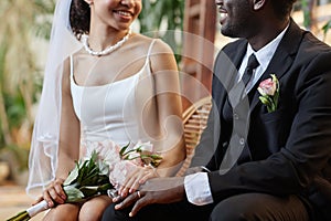 Black couple getting married and spending time together before wedding ceremony