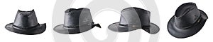 Black cowboy hat collection, isolated on white