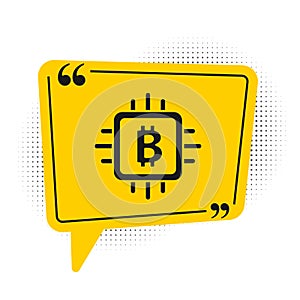 Black CPU mining farm icon isolated on white background. Bitcoin sign inside processor. Cryptocurrency mining community