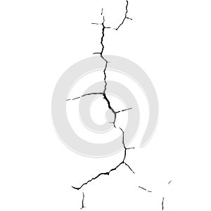 Black Crack and Broken Line on White Background