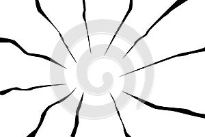 Black cracks converging in the center on a white background.