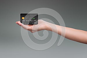 Black credit card on gray
