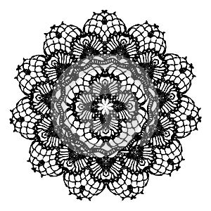 Black crochet doily.