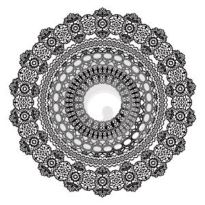 Black crochet doily.