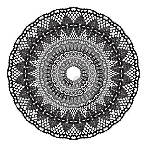 Black crochet doily.