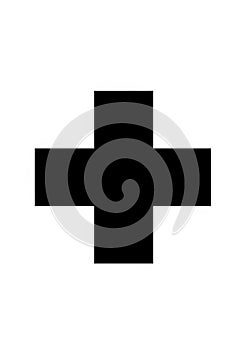 Black cross icon centered on a white background. The design is