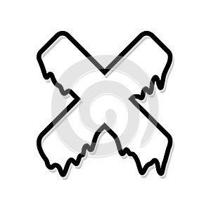 Black cross or X line shape. Universal fashionable shape style with liquid effect. Memphis cyberpunk geometric line icon. Vector