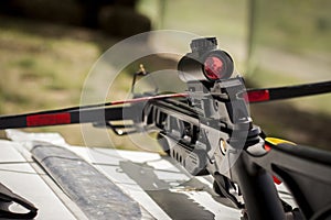 Black crossbow with an optical sight