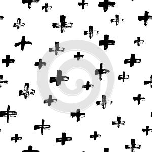 Black crosses vector seamless pattern.