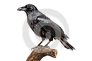 Black crow isolated on white background with clipping path. Close up.