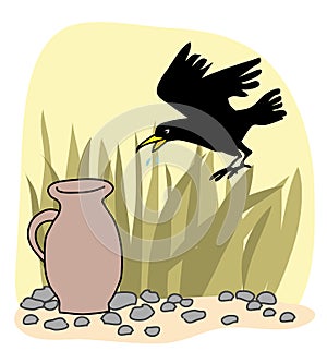 Black crow and a jug Aesops Fables