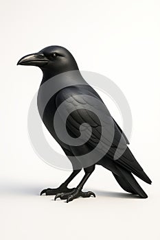 Black crow standing on white background