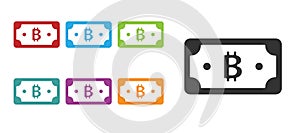 Black Cryptocurrency bitcoin icon isolated on white background. Blockchain technology, digital money market. Set icons