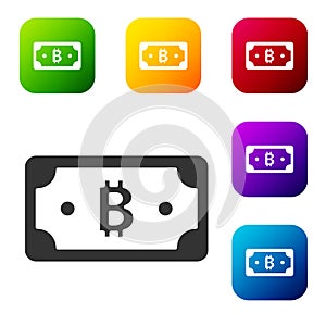 Black Cryptocurrency bitcoin icon isolated on white background. Blockchain technology, digital money market. Set icons