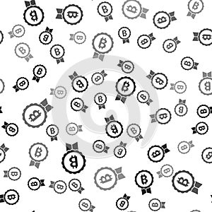 Black Cryptocurrency coin Bitcoin icon isolated seamless pattern on white background. Physical bit coin. Blockchain