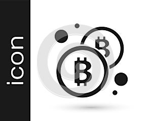 Black Cryptocurrency coin Bitcoin icon isolated on white background. Physical bit coin. Blockchain based secure crypto
