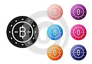 Black Cryptocurrency coin Bitcoin icon isolated on white background. Physical bit coin. Blockchain based secure crypto