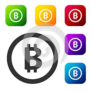 Black Cryptocurrency coin Bitcoin icon isolated on white background. Physical bit coin. Blockchain based secure crypto currency.