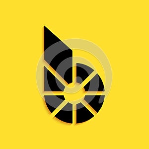 Black Cryptocurrency coin Bitshares BTS icon isolated on yellow background. Physical bit coin. Digital currency