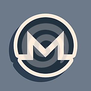 Black Cryptocurrency coin Monero XMR icon on grey background. Physical bit coin. Digital currency. Altcoin symbol