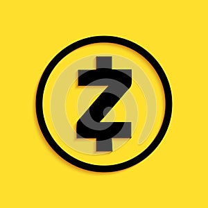 Black Cryptocurrency coin Zcash ZEC icon isolated on yellow background. Physical bit coin. Digital currency. Blockchain photo