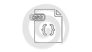 Black CSS file document. Download css button line icon on white background. CSS file symbol. 4K Video motion graphic