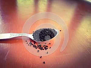 Black Cumin Seeds on Tee Spoon/Harbal ingredients