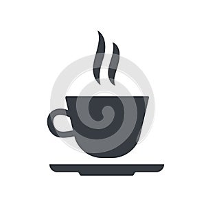 Black cup of hot coffee icon vector flat design illustration